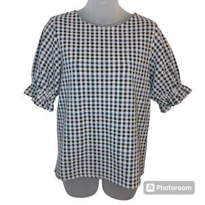 Ann Taylor Cream Checkered Blouse Size Small
